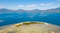 The island of white sand with mangroves. The sea landscape of Honda Bay, view from above. Royalty Free Stock Photo