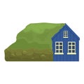 Island wood ground house icon cartoon vector. Iceland travel