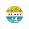 Island Yacht palm paradise illustration quality flat