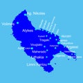 Island of Zakinthos Zakynthos in Greece vector map silhouette.