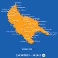 Island of zakynthos in Greece orange map and blue background