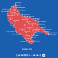 Island of zakynthos in greece red map illustration