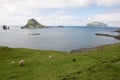 The islands Gasholmur and Tindholmur and Mykines on the Faroe I Royalty Free Stock Photo