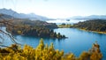 Islands in a lake in the mountains in Patagonia, Argentina. Royalty Free Stock Photo