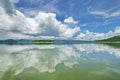 The Islands and mountains on reservior in dam. On the day of clouds and cloud reflection in the beautiful water o Royalty Free Stock Photo