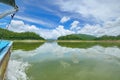 The Islands and mountains on reservior in dam. On the day of clouds and cloud reflection in the beautiful water of  KaengKrachan Royalty Free Stock Photo