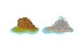 Islands with Rock Massif Surrounded by Water Vector Set