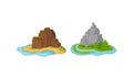 Islands with Rock Massif Surrounded by Water Vector Set