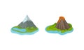 Islands with Rock Massif and Volcano Surrounded by Water Vector Set