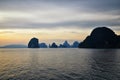 Islands Sunset, Ocean panorama views near Phuket with deep Red, Orange, Purple and Blue, mountains, twilight in Thailand. Includin Royalty Free Stock Photo