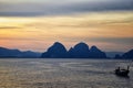 Islands Sunset, Ocean panorama views near Phuket with deep Red, Orange, Purple and Blue, mountains, twilight in Thailand. Includin Royalty Free Stock Photo