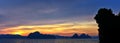 Islands Sunset, Ocean panorama views near Phuket with deep Red, Orange, Purple and Blue, mountains, twilight in Thailand. Includin Royalty Free Stock Photo