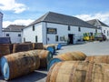 Islay, Scotland - Sseptember 11 2015: The sun shines on Ardbeg distillery warehouse