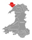 Isle of Anglesey red highlighted in map of Wales