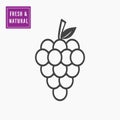 Black grape line icon with fresh natural label. Royalty Free Stock Photo