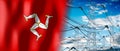 Isle of Man - country flag and electricity pylons