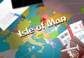 Isle of Man travel concept map background with planes, tickets.