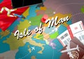 Isle of Man travel concept map background with planes, tickets.