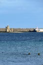 Isle of Man UK. The Tower of Refuge erected on St Mary`s island in Douglas Bay.