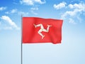 Isle of Mann flag waving sky background 3D illustration