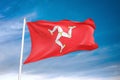 Isle of Mann flag waving sky background 3D illustration