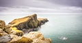 Isle of Skye landscape - Neist Point lighthouse, rocky cliffs, Atlantic Ocean Royalty Free Stock Photo
