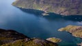 Isle of Skye mountains landscape Loch Na Cuilce view from peak of Sgurr Na Stri in Scotland - boats on sea bay