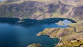 Isle of Skye Scotland mountains - Loch Na Cuilce lake view from peak of Sgurr Na Stri - boats on lake and peak of Gars Bheinn