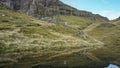 Isle of Skye, United Kingdom - 18 OCTOBER 2019 : A traveler took photo of amazing landscape in Old Man of Storr.
