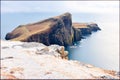 Isle of Skye winter landscape - Neist Point lighthouse and storm over ocean Royalty Free Stock Photo