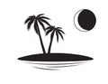 Islet, palm trees, moon, night. Silhouettes of palm trees on an islet. Black illustration isolated on white background Royalty Free Stock Photo