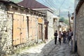 Mountainous road leading to Lahic village in Ismayilli region of Azerbaijan, with car Royalty Free Stock Photo
