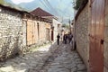 Mountainous road leading to Lahic village in Ismayilli region of Azerbaijan, with car Royalty Free Stock Photo