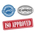 ISO APPROVED certified sign icon. Certification stamp. Circle and square buttons. Flat design set. Thank you ribbon