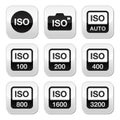 ISO - camera film speed standard buttons set Royalty Free Stock Photo