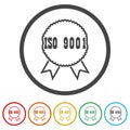 ISO 9001 certificate icon badge isolated on white background, color set