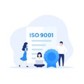 ISO 9001 certificate and people, vector art