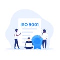 ISO 9001 certificate with people, vector art