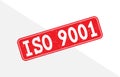 ISO 9001 certification stamp. Flat style, simple design