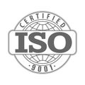 ISO 9001 certification stamp. Flat style, simple design