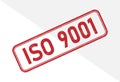 ISO 9001 certification stamp. Flat style, simple design