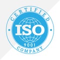 ISO 9001 certification stamp. Flat style, simple design