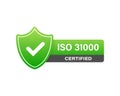 ISO 31000 Certified badge, icon. Certification stamp. Flat design vector.