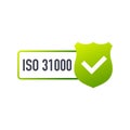 ISO 31000 Certified badge, icon. Certification stamp. Flat design. Vector illustration.