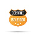 ISO 31000 Certified badge, icon. Certification stamp. Flat design vector. Vector illustration.