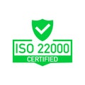 ISO 22000 Certified badge, icon. Certification stamp. Flat design vector. Royalty Free Stock Photo