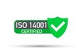 ISO 14001 Certified badge, icon. Certification stamp. Flat design vector.