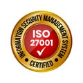 ISO 27001 Certified Badge Or Information Security Management System, ISO 27001 Vector Icon, Rubber Stamp, Seal, Label, Emblem, Royalty Free Stock Photo