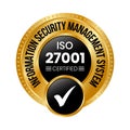 ISO 27001 Certified Badge Or Information Security Management System, ISO 27001 Vector Icon, Rubber Stamp, Seal, Label, Emblem,