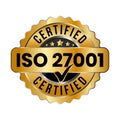 ISO 27001 Certified Badge Or Information Security Management System, ISO 27001 Vector Icon, Rubber Stamp, Seal, Label, Emblem, Royalty Free Stock Photo